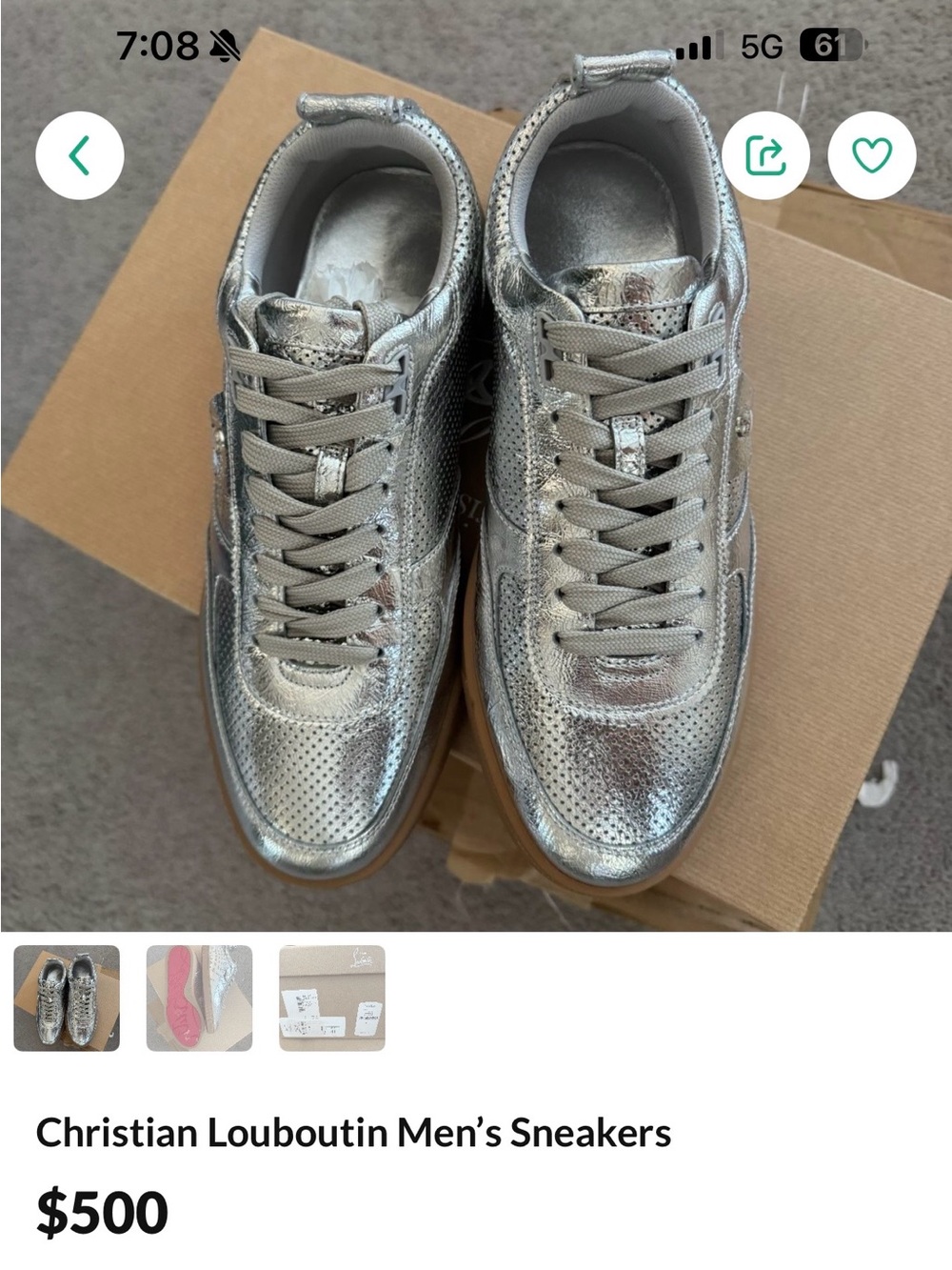 Brand new Christian Louboutin Metallic Silver men Sneakers